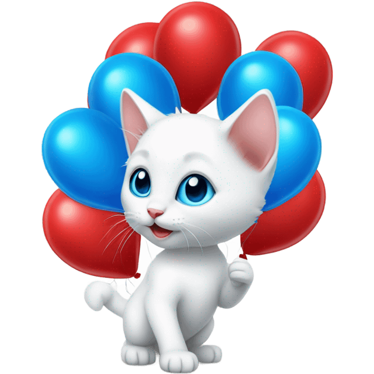 small white kitten and red balloons emoji