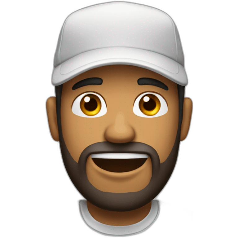 Brown man with a cap and a beard that makes a grimace emoji