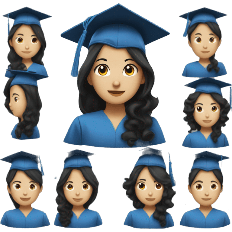 asian girl wearing blue graduation cap with long curly black hair emoji