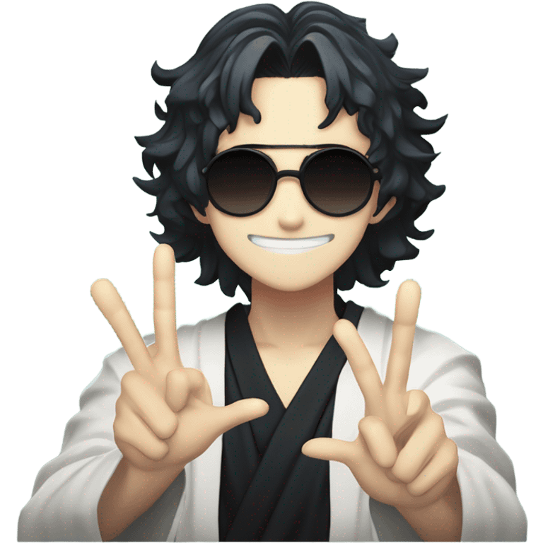 Muichiro Tokito from Demon slayer: Kimetsu no Yaiba doing a peace sign with black sunglasses emoji