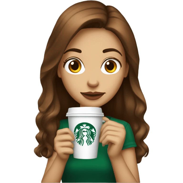 A borwn haired girl drinking starbucks emoji