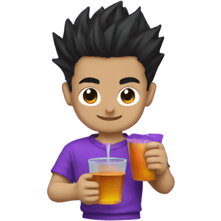 Gohan holding a cup with purple juice in it emoji