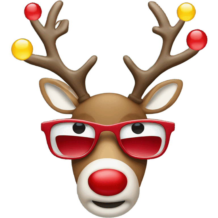 sunglasses christmas reindeer red nose and Christmas lights emoji