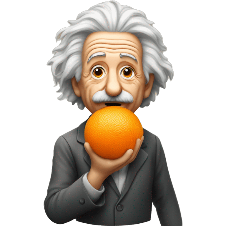 Albert Einstein holding an orange in his hands emoji