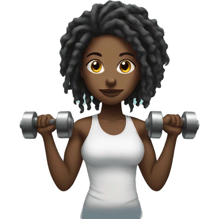 Black girl with locs using dumbbells emoji