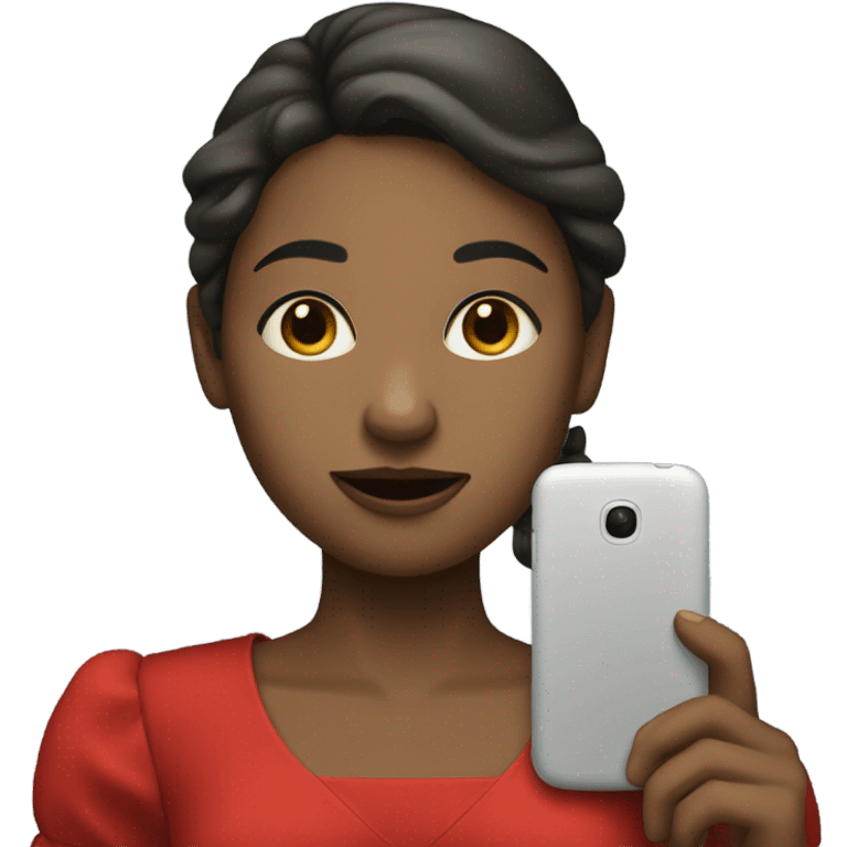 a white skin girl in a red dress holding a cell phone emoji