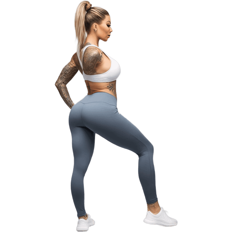 Karma RX squatting in yoga pants emoji