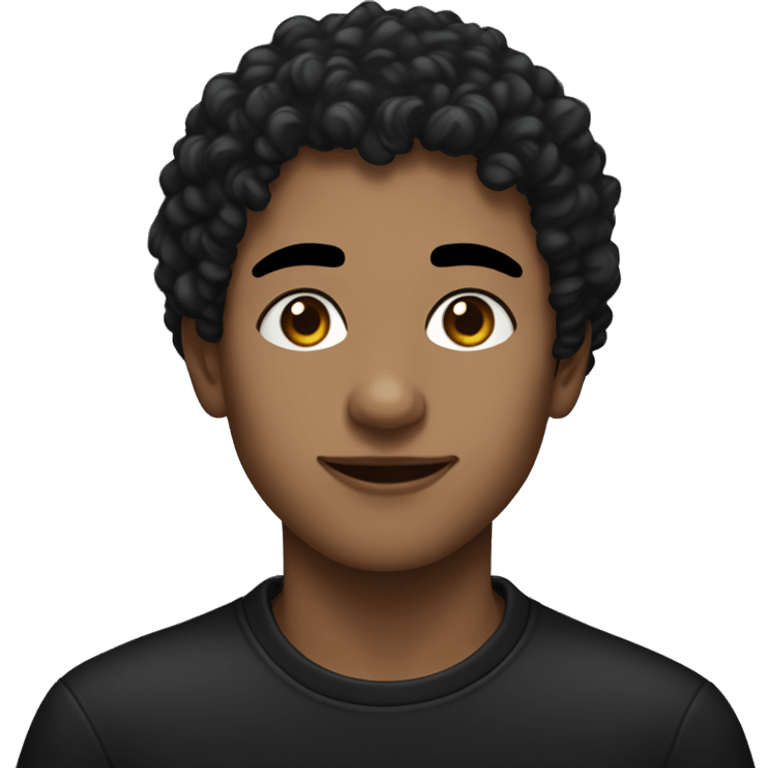 Create an emoji-style image of a young man with dark, curly hair, fair skin with a mole above his lip, wearing dark clothing and eyeliner.

 emoji