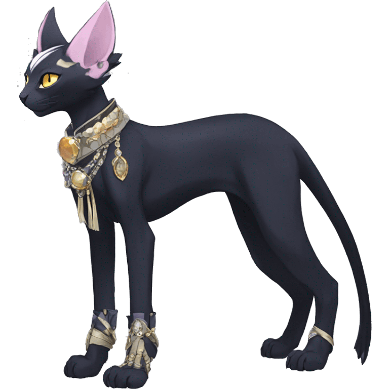 cool punk kawaii anime edgy distinguished stylish elegant beautiful fantasy black ethereal fantasy nargacuga-Noivern-sphynx-Quiana-Fakemon collar harness jewels full body emoji