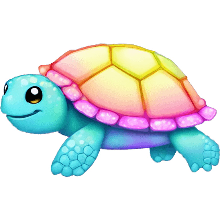 Kawaii pastel neon rainbow bedazzled turtle emoji