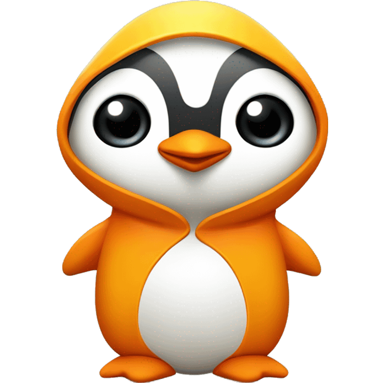 Petit penguin mignon stylized avec un sweat à capuche en dégrader jaune et orange  emoji