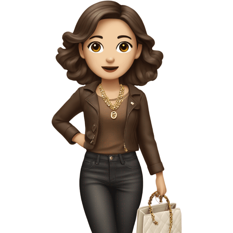 Realistic brown hair Chanel Asian Girl with Birkin bag and Chanel necklace emoji