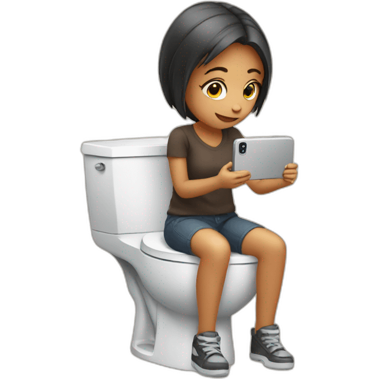 Girl is sitting on toilet with phone emoji