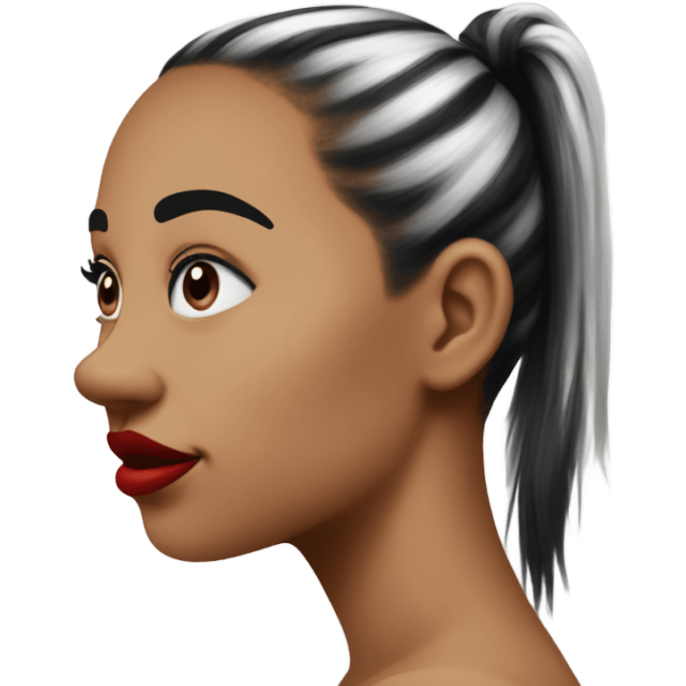 side profile of an emoji with red lips and a black and white ponytail with hyperpigmentation on her cheek  emoji