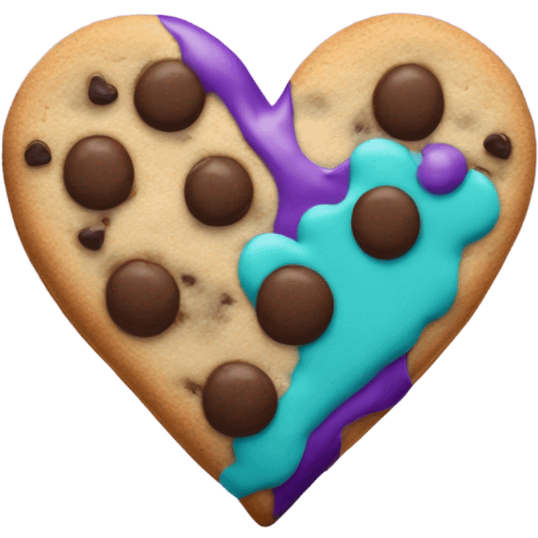 Purple teal chocolate chip heart cookie emoji