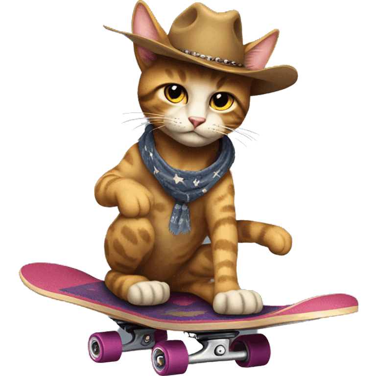 a cool cowboy cat on skateboard emoji