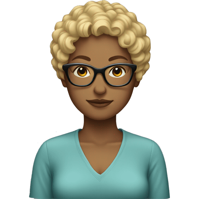 Woman with short blonde curly hair and glasses emoji