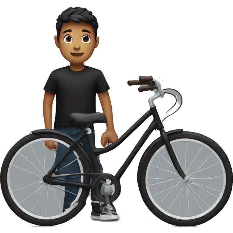 Boy in black shirt with bike emoji