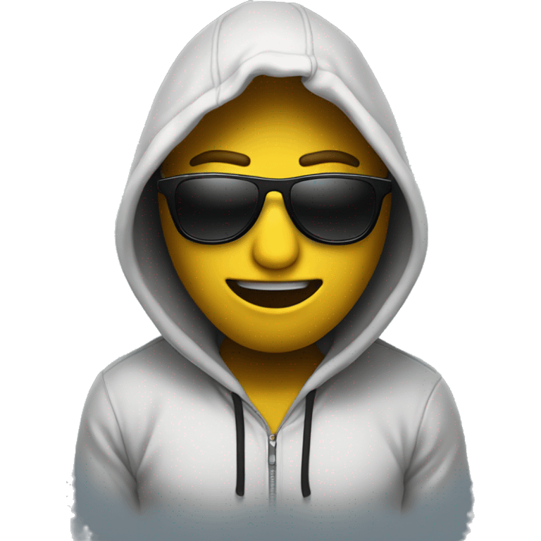 Emoji tearing up with sunglasses wearing a hoodie emoji