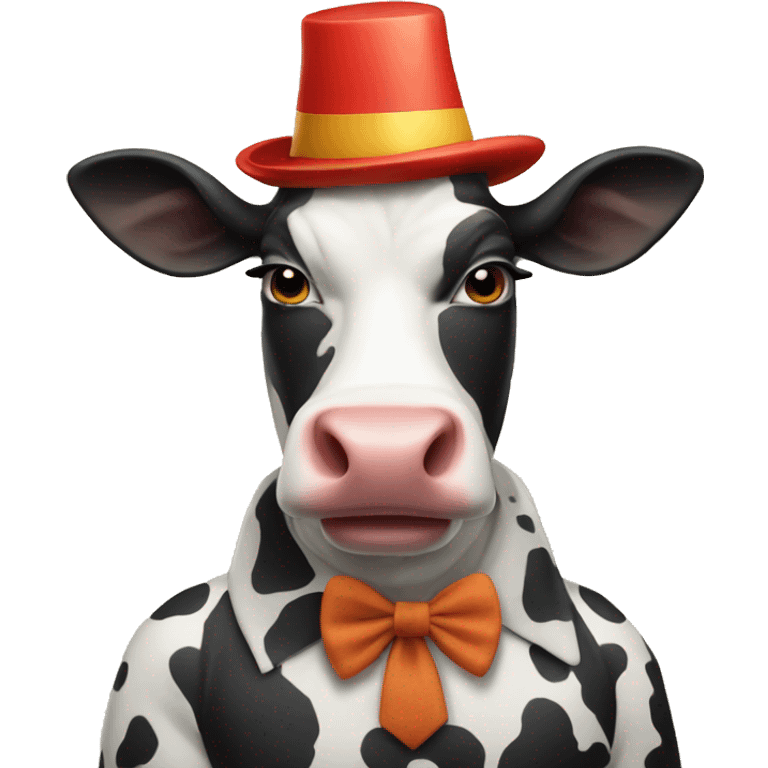 A cow that is dress up like a clown emoji