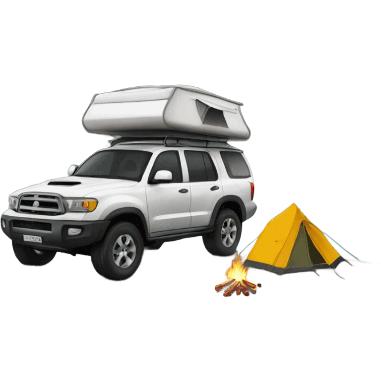 camping on a lake with a 4 wheel drive emoji