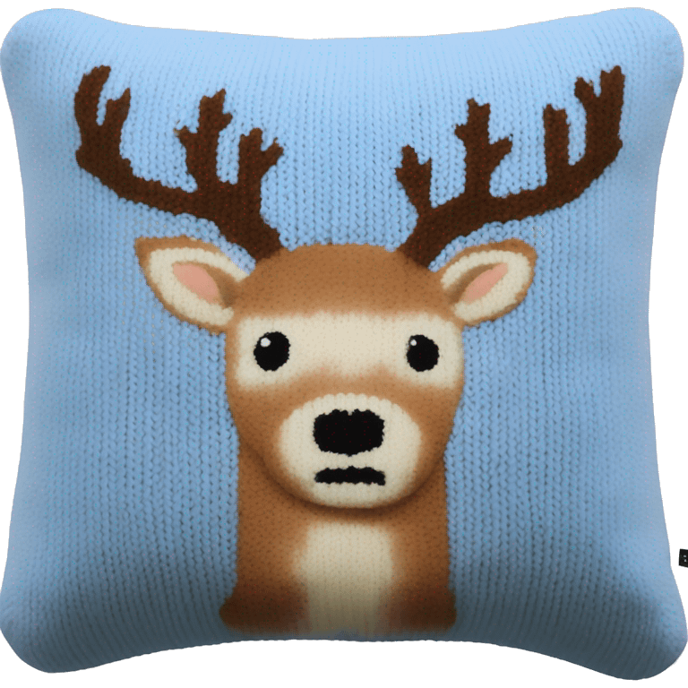 pastel blue knitted pillow with deer print emoji