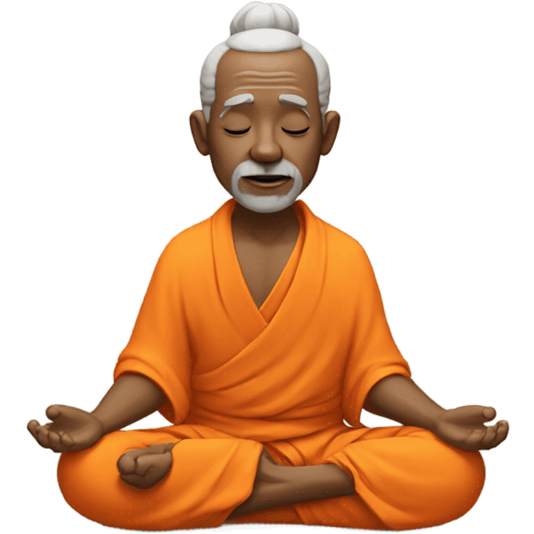 an old yogi with a peaceful and meditative expression. The character should be wearing an orange robe, symbolizing traditional yogic attire. The yogi can be sitting in a lotus position emoji