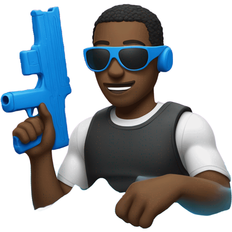 black man wearing ski mask holding blue water gun emoji