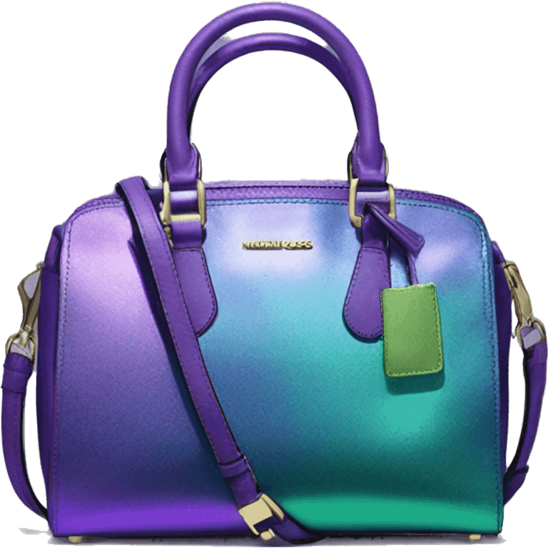 Realistic isolated blue purple and green metallic Michael Kors Satchel purse.  emoji