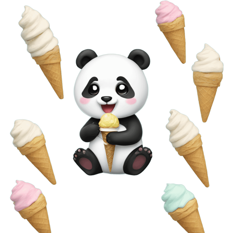 A cute panda eating ice cream  emoji