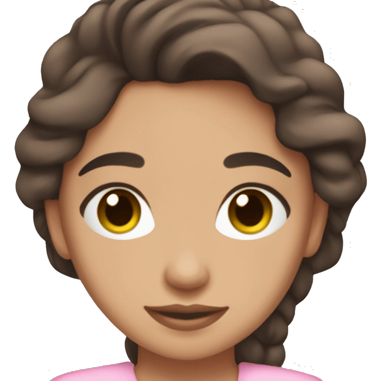 hispanic pretty girl with brown hair and light  pale skin in pink shirt coquette aesthetic  emoji