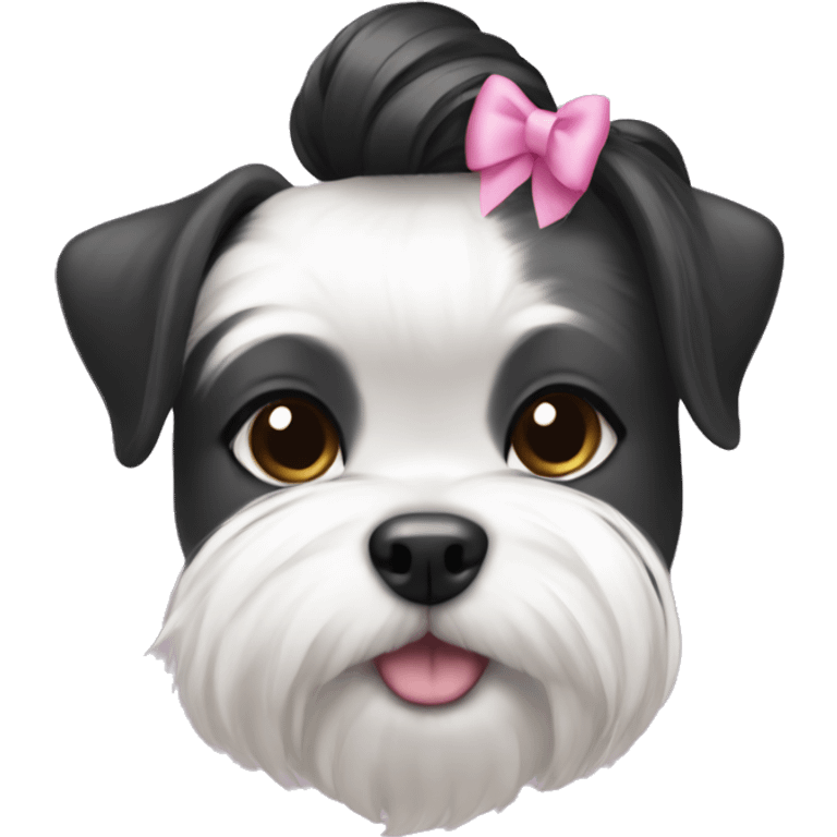 Girl dog shitzu with black and white hair with a ponytail and a pink bow on her head emoji