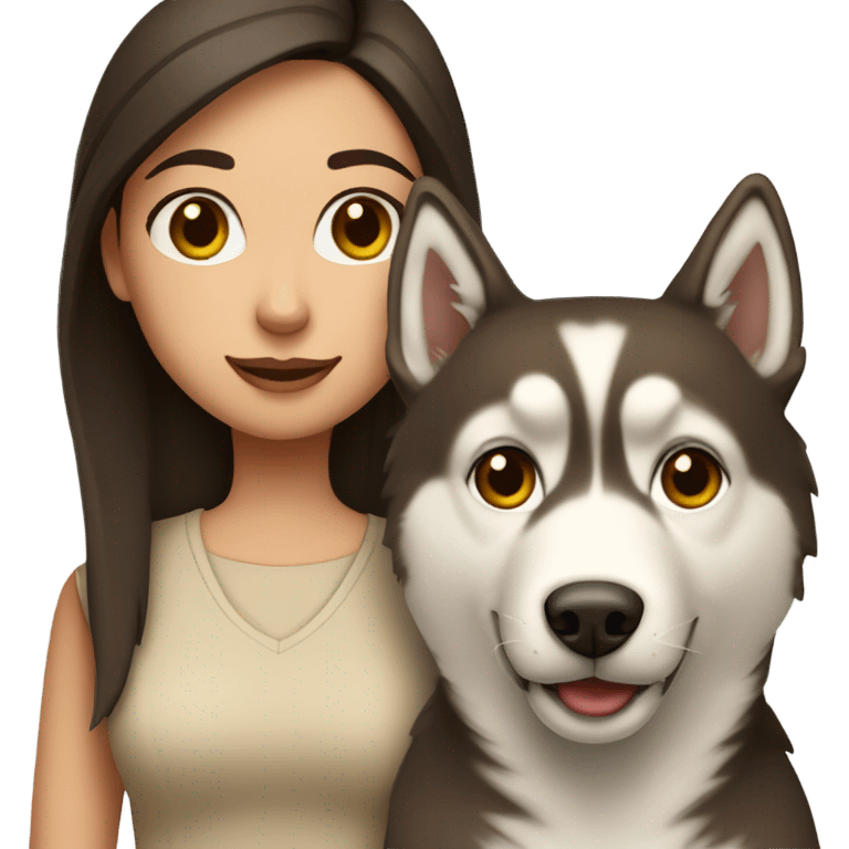 A brunette girl next to a beige  Husky emoji