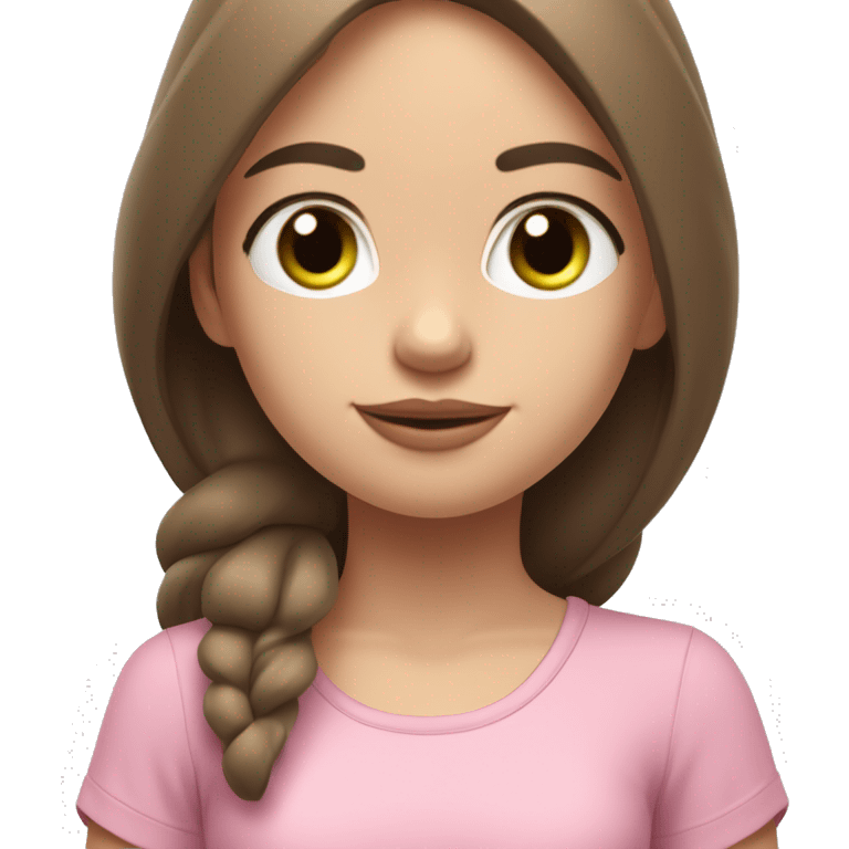 a girl with brown long hair, fair skin and green eyes, meditates in a relaxed lotus position in a comfortable monochrome pink top and monochrome pink leggings emoji