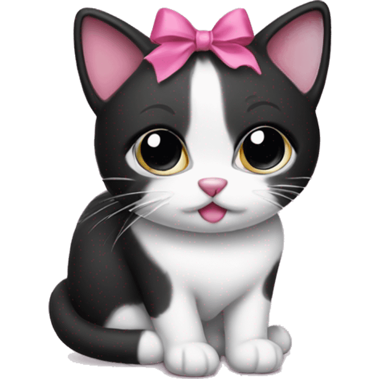 black and white cat with pink bow emoji