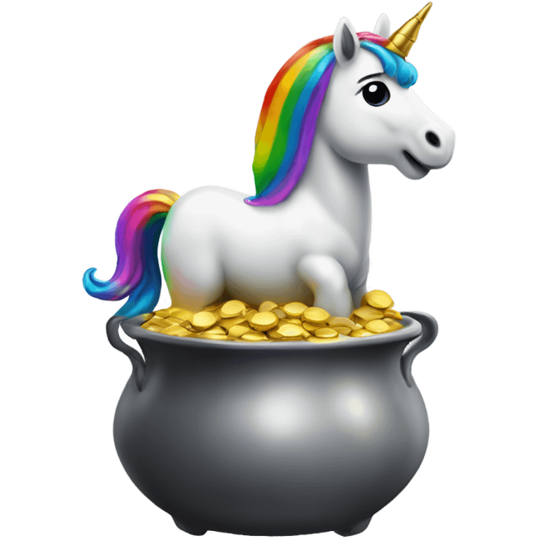 Rainbow unicorn on a pot of gold emoji