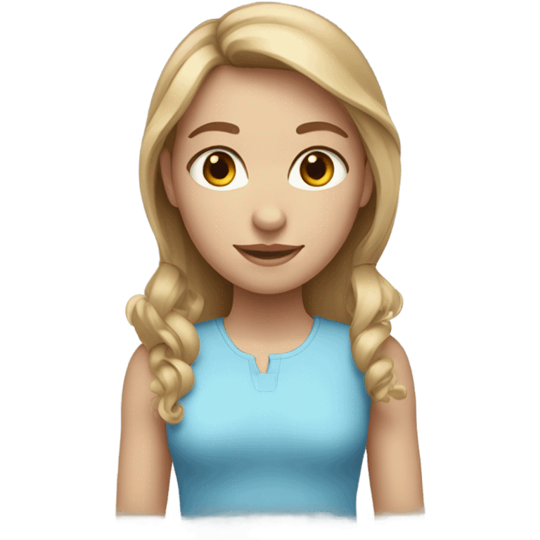 a girl with light brown hair, where some strands are dyed blonde, with blue eyes and very fair skin emoji