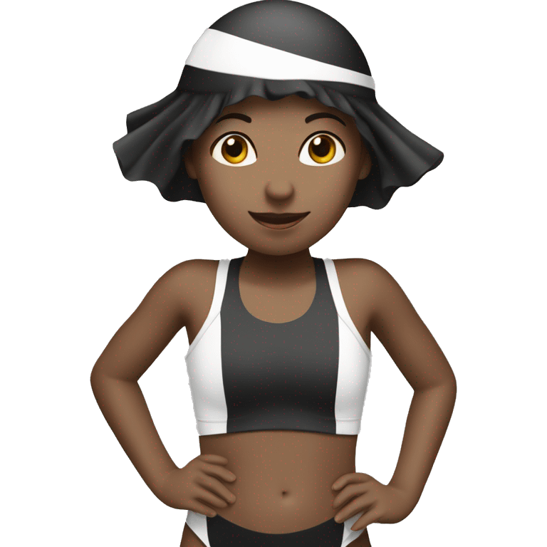 a girl swimming with white swim cap and black swimmers  emoji