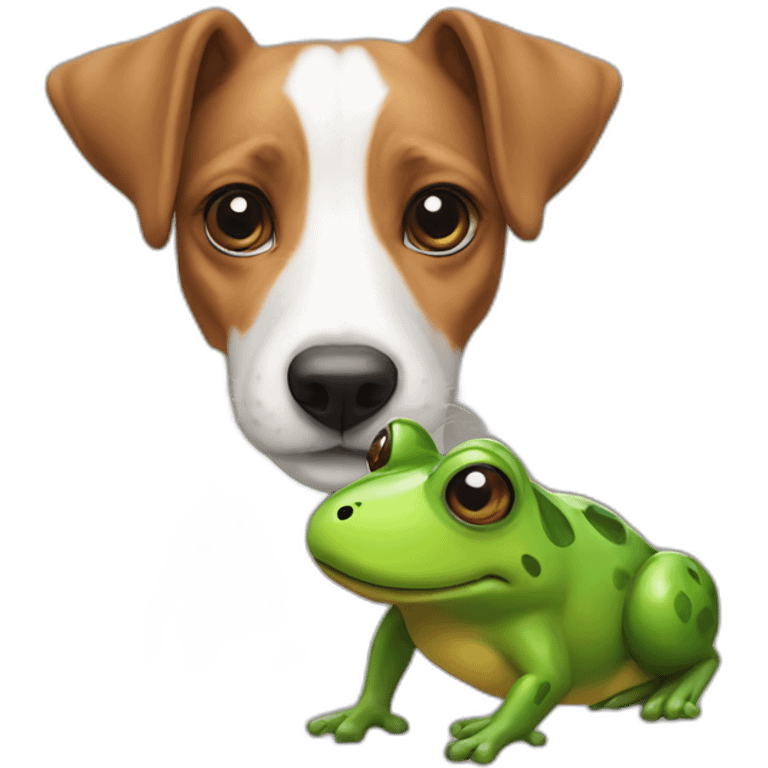 A large jack russel with toy frog emoji