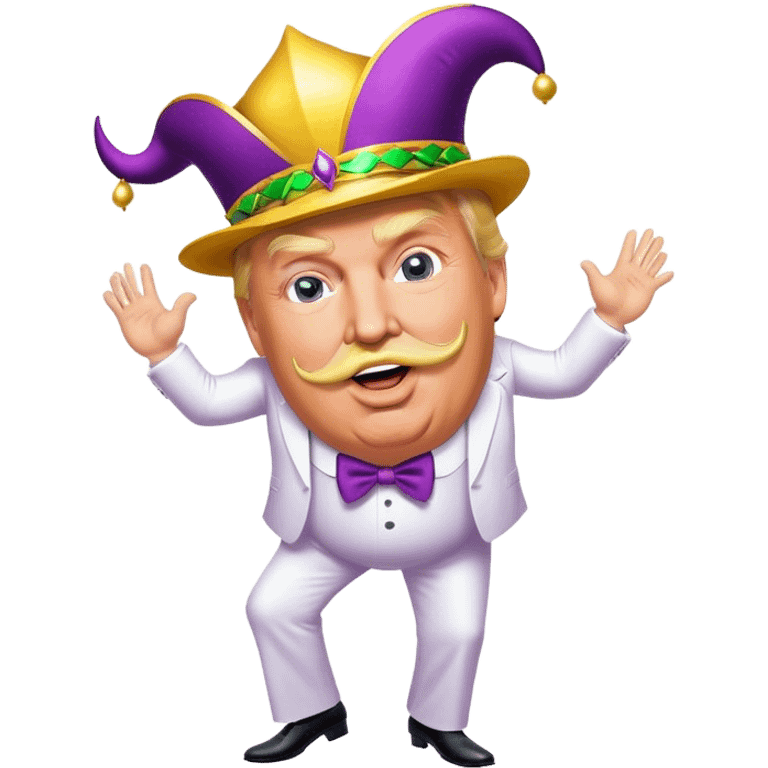 Donald trump dancing at Mardi Gras with a large moustache  emoji