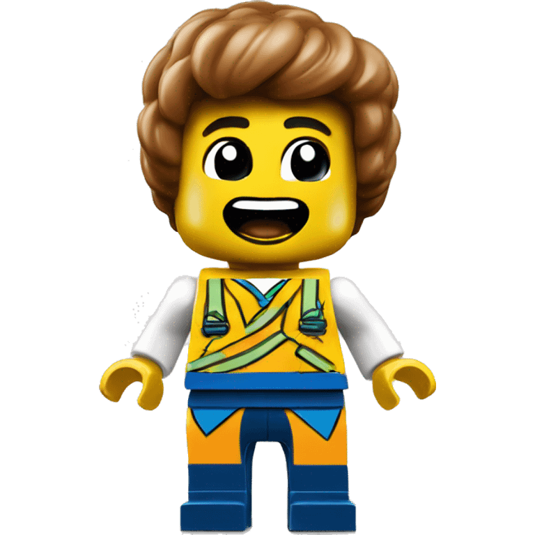 An excited LEGO Minifigure with hands on hips and glowing  emoji