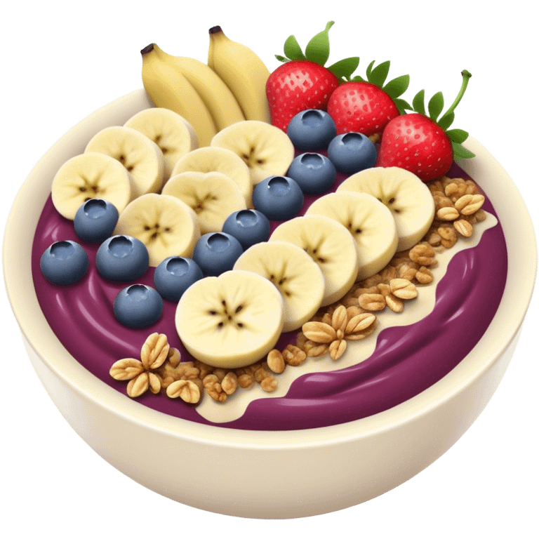 Acai bowl with granola, strawberries, blueberries, bananas  emoji