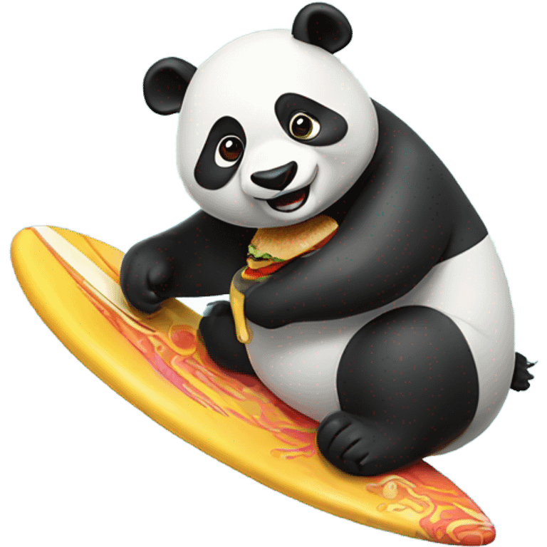 Panda riding a surfboard and eating burger  emoji