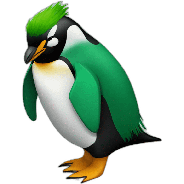 Penguin with green mowhawk and dark green collar hoodie emoji