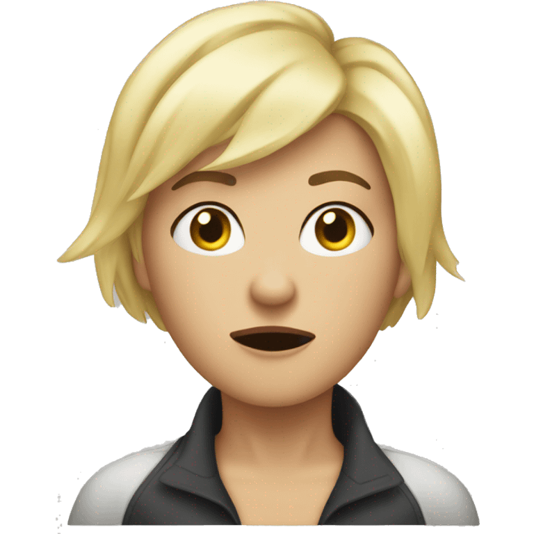 blonde woman with short hair making an whoopsie face after making a mistake with one palm over her mouth emoji