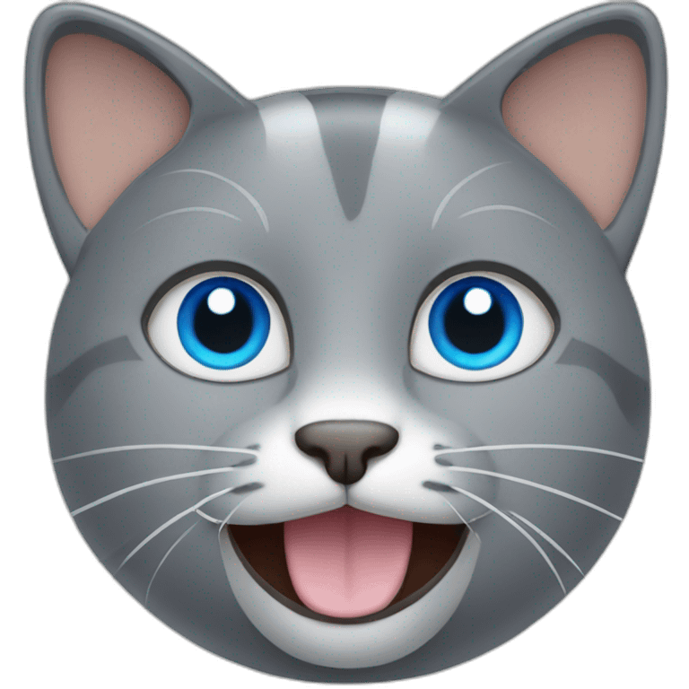 a happy gray cat with blue eyes and a ball blue and yellow volleyball emoji