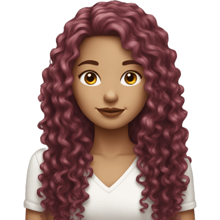 beautiful white girl with long burgundy curly hair  emoji