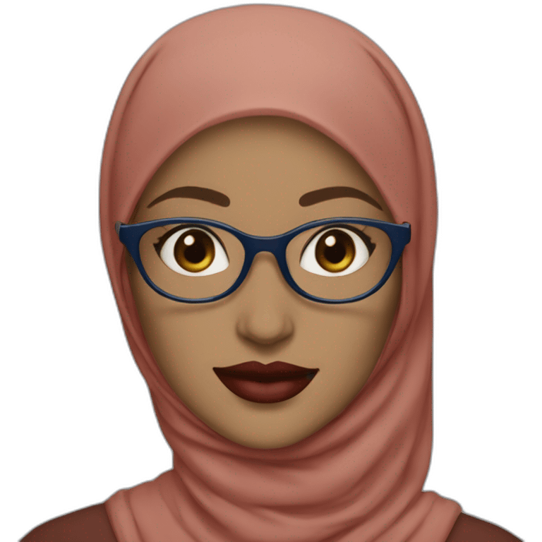 blue Hijabi white woman with glasses and brown eyes wearing a blue suit red lipstick emoji