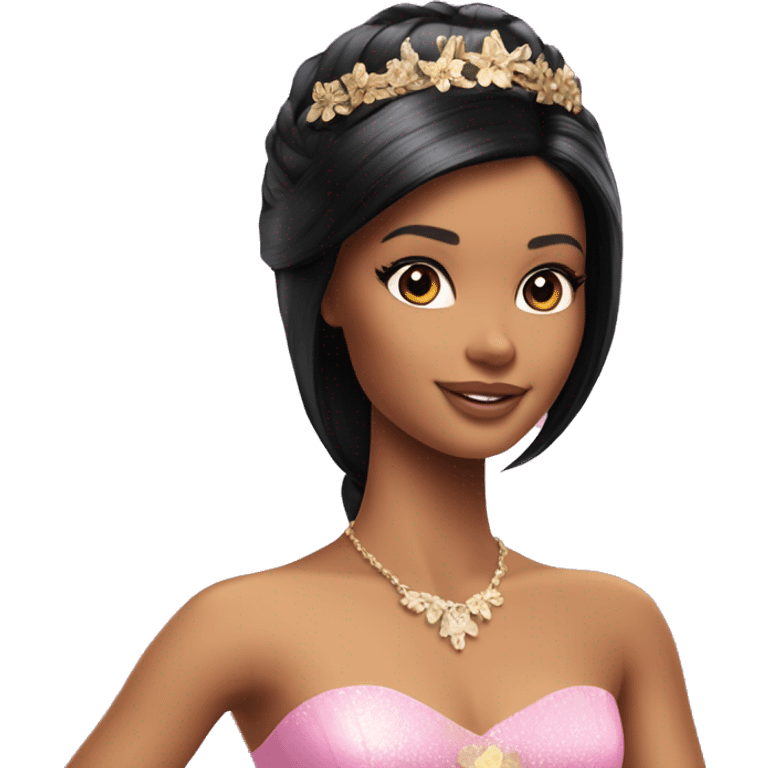 Attractive Barbie short black hair tan fairy princess emoji