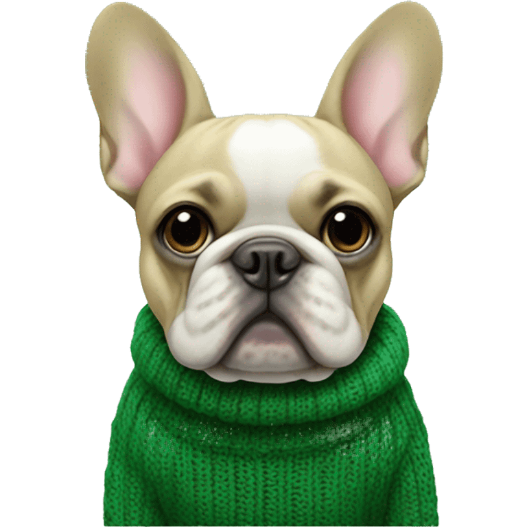 French bulldog in green knitted sweater emoji